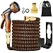 Tubo da giardino flessibile 30 m/100 FT verde arancione, con ugello spray e connettori in ottone da 3/4' e 1/2', tubo con 10 funzioni, 3 estensibili, senza pieghe, per giardino, pavimento, terrazza immagine