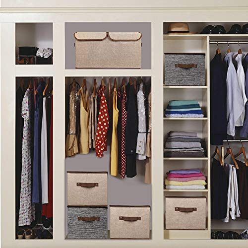 Uujoly Large Storage Bins Linen Fabric Foldable Basket Cubes Organizer Storage Box Drawer With Lid And Handles For Home, Office, Closet, Bedroom, Nursery (Gray) #TOP4