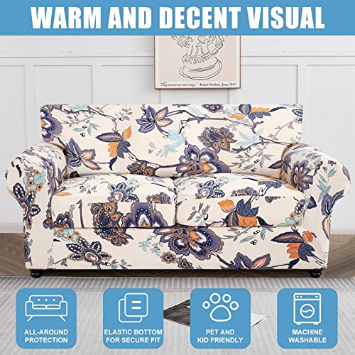 Ryoizen Printed Stretch Couch Seat Cover For 2 Cushion Couch Sofa, 3 Piece Stretch Sofa Covers Removable Washable Soft Spandex Furniture Protector Anti Slip Dogs (Loveseat,Vintage Flower) #TOP1