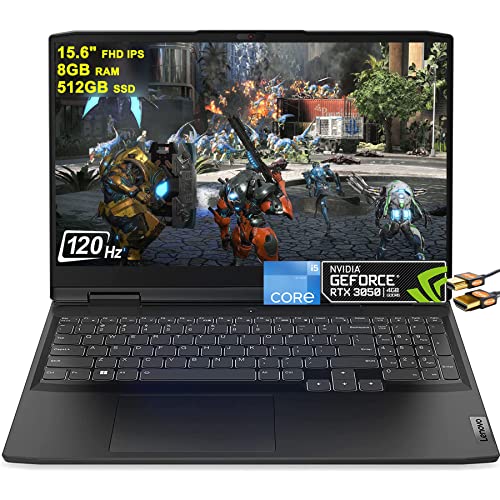 Image of Lenovo IdeaPad Gaming 3 Laptop 15.6 inch FHD IPS 120Hz 12th Gen 12-Core i5-12500H >i7-11800H 8GB RAM 512GB SSD GeForce RTX 3050 4GB Graphic Backlit Thunderbolt Nahimic Win11 Black + HDMI Cable