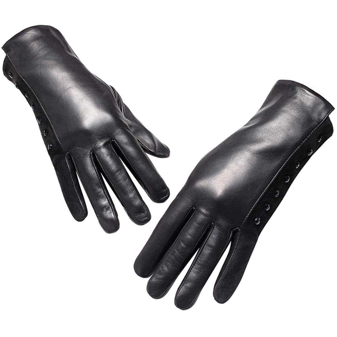 Guanti in pelle moda donna Guanti moto invernali antivento caldi vintage con bottoni
