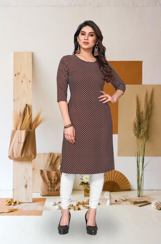 Image of JAKHANA Women's Crepe Printed Casual Straight Calf Length Round Nick Kurta Pack of 4