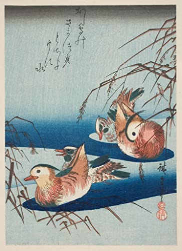 Poster sur toile Utagawa Hiroshige 58x90cm estampe japonaise canards mandarins sans cadre