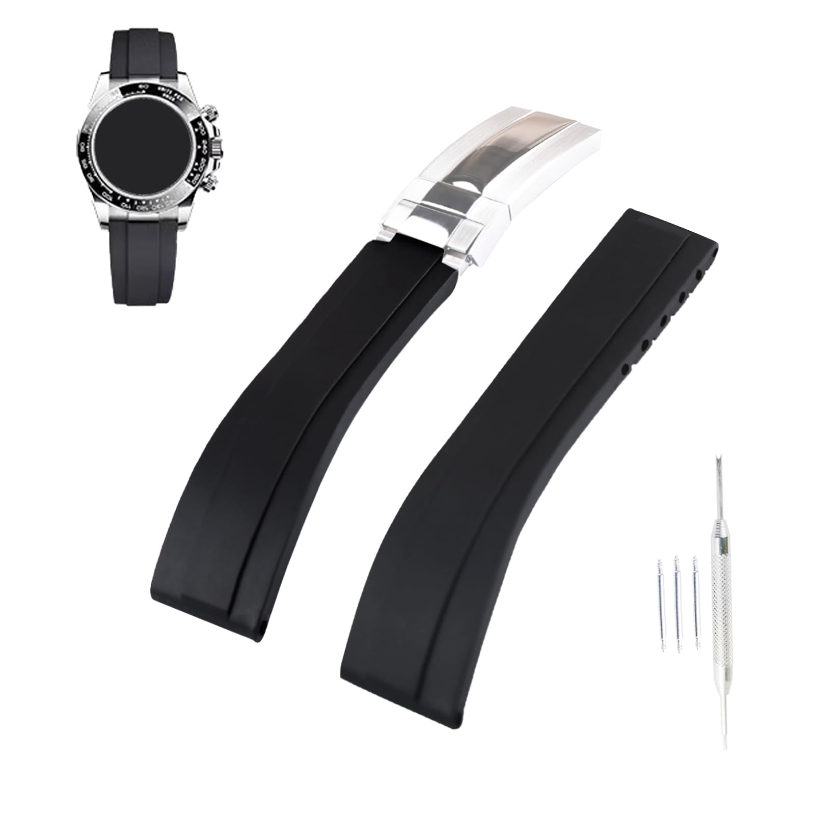 Topuly 20mm Rubber Watch Band replacement for Rolex Daytona Submariner Yacht-Master GMT-Master Sea Dweller Air-King Datejust Day-Date Explorer Deployment Buckle Silicone Strap Wirstband accessories