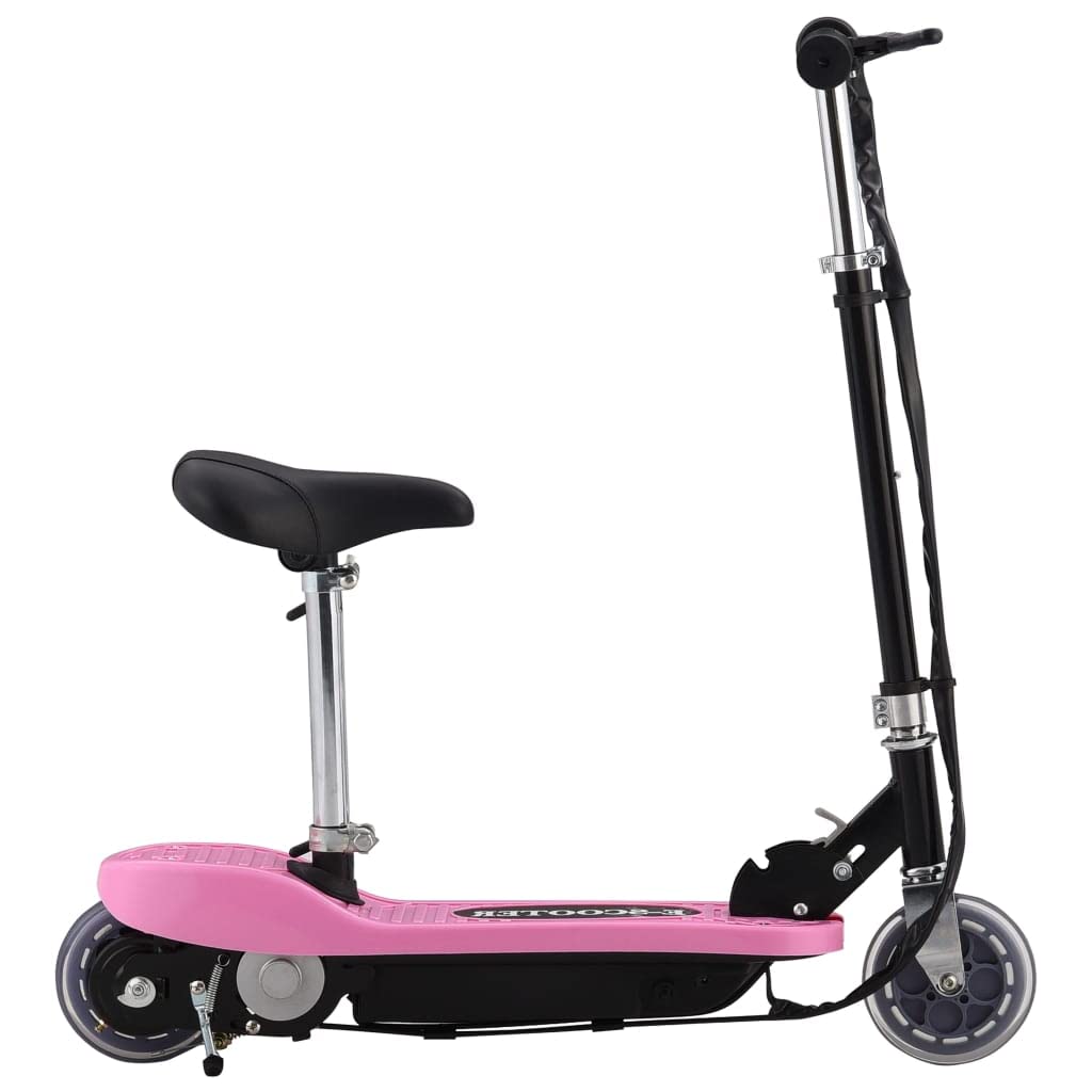 Trottinette électrique avec siège, 120 W, rose, pliable et portable, 12 km/h, guidon et selle réglables, frein arrière, pour enfants et adolescents, loisirs et chemins privés, charge de 50 kg