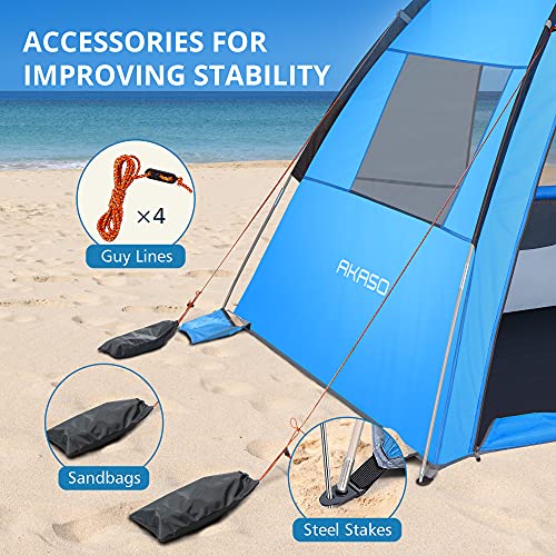 Image of AKASO Beach Tent, Outdoor Sun Shelter UPF 50+ Sun Shade Canopy Cabana Beach Umbrella Lightweight and Easy to Carry Fit 3-4 Person