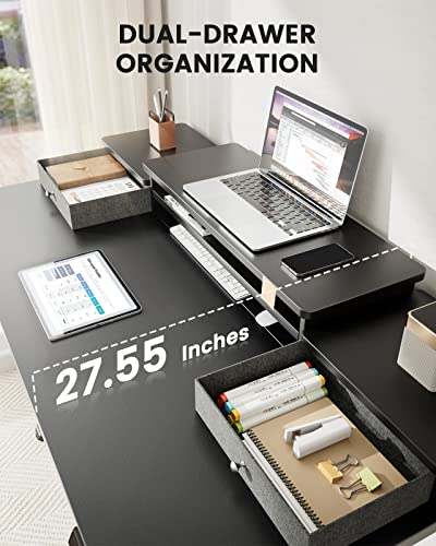 Ergear Electric Standing Desk With Double Drawers, 55X28 Inches Adjustable Height Sit Stand Up Desk, Home Office Desk Computer Workstation With Storage Shelf, Black #TOP7