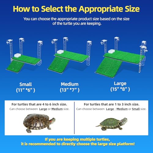 Image of Turtle Basking Platform with Artificial Grass & Adjustable Ramp Non-Slip Large Dock for Aquatic Turtles Fits 0.31 inch-2.11 inch Thick Tanks Durable Acrylic Turtle Tank Accessories 13 Inch