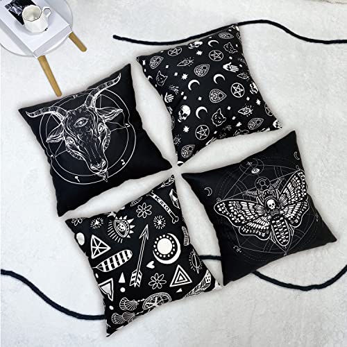 Ldjrsy Black Throw Pillow Covers Set Of 4 Home Decor Couch Pillow Cover 18X18 Decorative Square Cushion Covers Capricorn Gothic Skull Pillow Covers For Chair Sofa Bed Living Room Pillow Case #TOP6