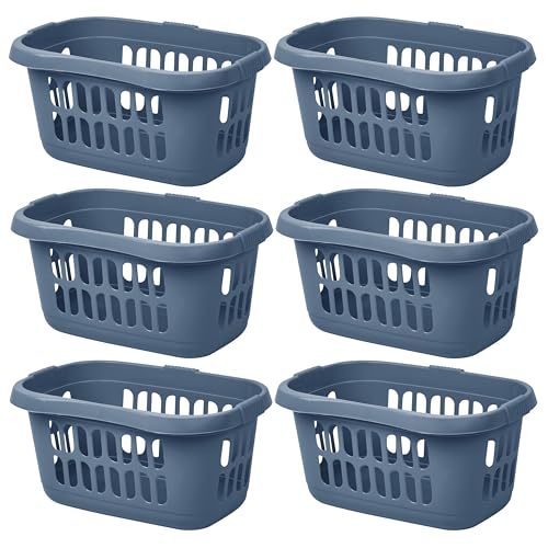 JMS we create smile (Set of 6) 60L Litre Plastic Hipster Laundry Basket Washing Clothes High Grade Linen Tidy Storage Basket Stackable Organiser for Bathroom Laundry Room (Midnight Navy)