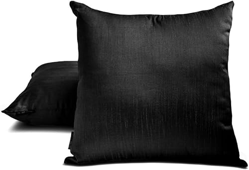 Miniatura 2 de The HomeCentric Juego de 2 fundas de almohada decorativas lisas color negro, 18 x 18 pulgadas, fundas de almohada de seda artística, lisas y