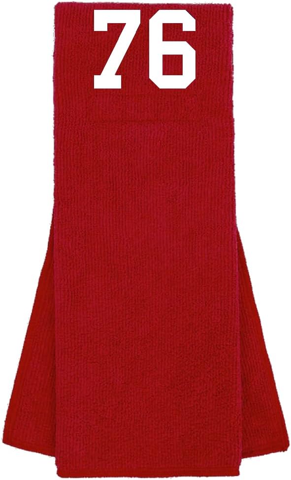 Number 76 Football Towel Red with White Number - Custom Player Embroidered Stitched