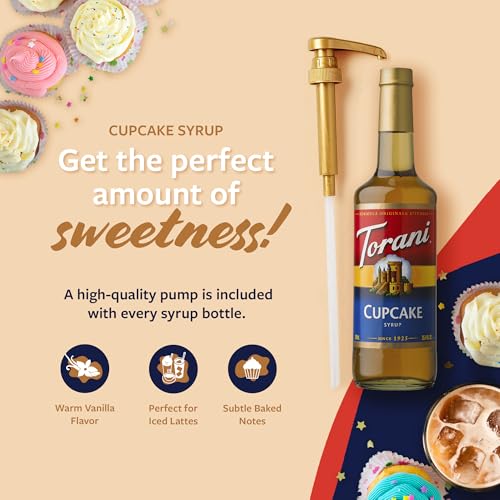 Image of Torani Coffee Syrup, Cupcake Flavoring for Drinks, Glass Bottle with Pump Included, 25.4 Fl Oz