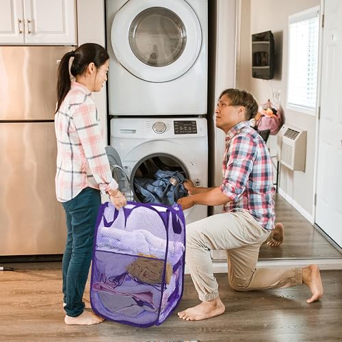 Image of Collapsible Pop Up Laundry Hamper, Extra Large Mesh Foldable Laundry Basket, 28 inch x 16 inch x 16 inch(Purple)