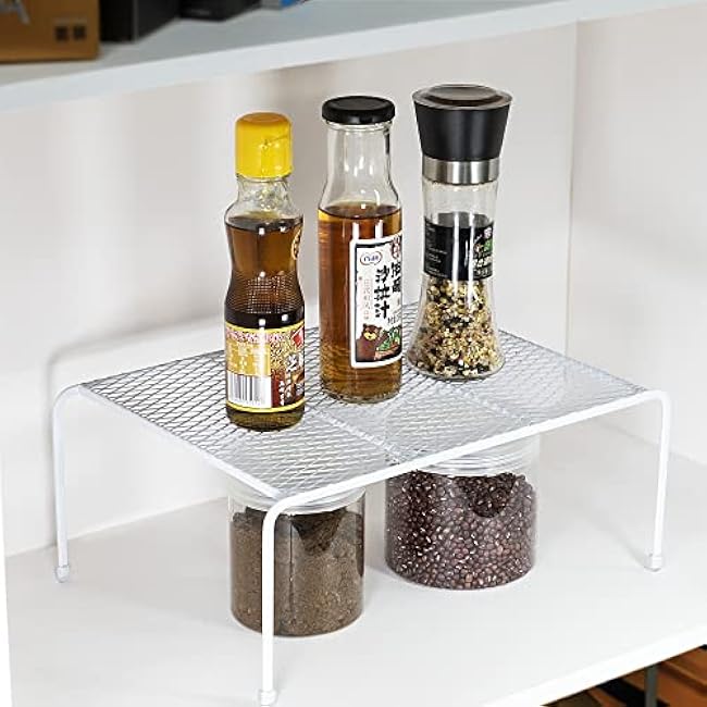 Lonian Kitchen Cupboard Organiser - Home Storage Shelf Wire Rack (2-Pack) for Cabinets, Countertops, Pantries | Rust-Proof, Space Saving, White