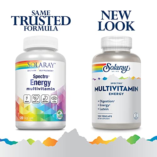 Image of SOLARAY Spectro Energy Multivitamin for Women and Men - Cellular Energy, Digestion, Eye Health and Immune Support - w /Vitamin A, Vitamin B Complex, CoQ10, Iron, Enzymes, Lutein - 30 Serv, 120 VegCaps