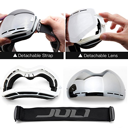Juli Eyewear Juli Otg Ski Goggles,Frameless Over Glasses Skiing Snow Goggles For Men Women & Youth - 100% Uv Protection Dual Lens (White Frame+Vlt 18.5% Brown Len With Revo Sliver) #TOP6