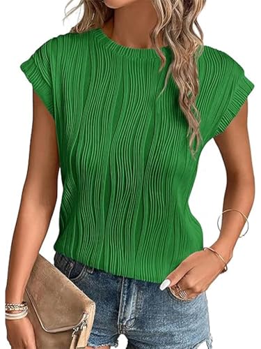 OYIGELZ Tshirt Damen Tops Rundhals Oberteile Einfarbig Tank Top Elegant Basic Blusen Kurzarm T-Shirt Sommer Casual Lose Tee(Grün,XL)
