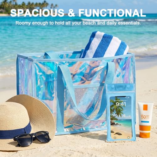 Image of Iridescent Waterproof Beach Tote Bag for Women Large Jelly Tote Bag for Summer Travel Vacation Swim Pool