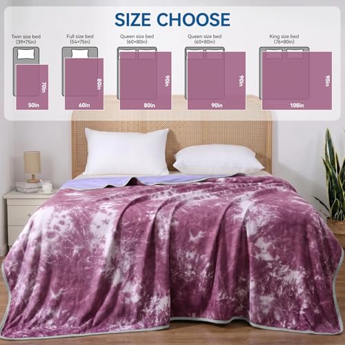 Image of Guohaoi Cooling Throw Blanket for Hot Sleepers, Full Size 60''x90'' Lightweight Breathable Summer Bed Blanket for Couch, Arc-Chill Q-Max >0.5 Cool Fiber,Lightweight Tie Dye Blanket Purple