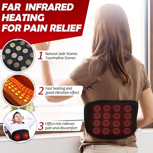 UTK Vibrating Far Infrared Heating Pad for Back Pain Relief, Hot to 159℉, Lower Back Massager Gift for Women Men, FSA-HSA Eligible, 3 Vibration, 16 Timers Auto-Off, 20 Jades, 35-55" Adjustable Size - Image 3