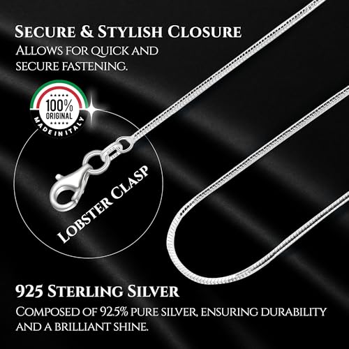 DSS 925 Sterling Silver Necklace for Women, 8 Sided Snake Chain 1mm, Lobster Claw Clasps, Sterling Silver Chain, Italian Jewelry for Women, 16in - 30in3