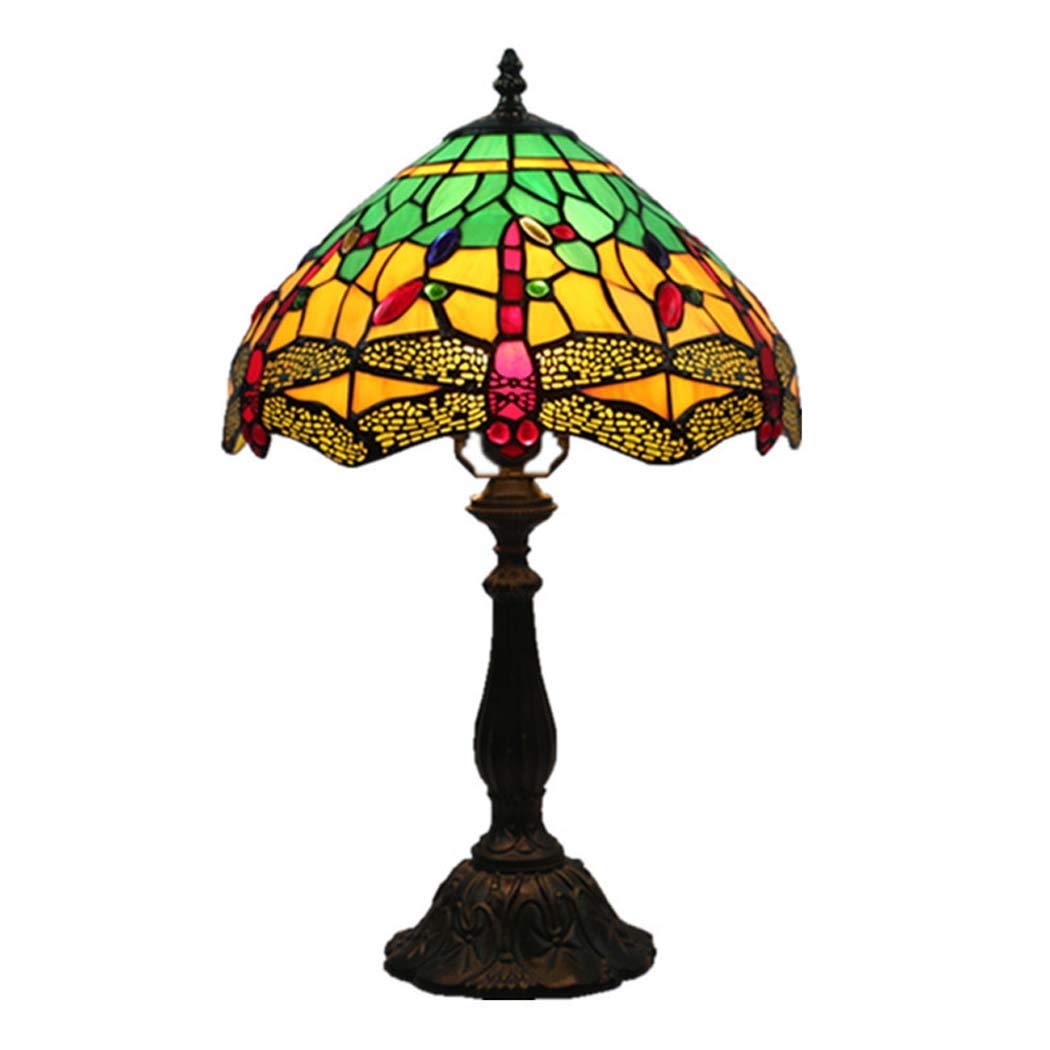 Aioneer Tiffany Style Dragonfly Table Lamp Stained Glass Shade Bedside Lamp,49Cm Tall -30Cm Wide Base For Coffee Living Room Bedroom Desk Lamps