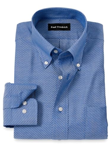 Paul Fredrick Men's Classic Fit Non-Iron Cotton Diagonal Stripe Dress Shirt