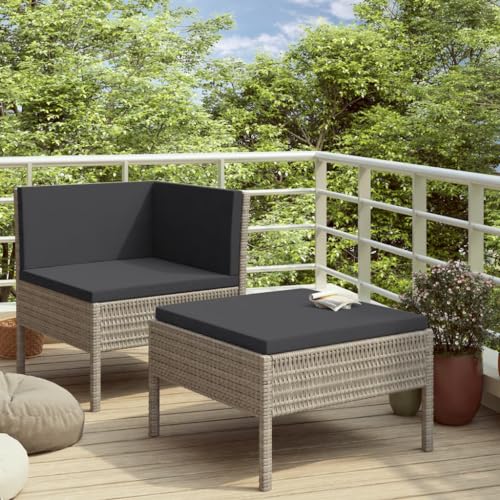 Runheo Salon de Jardin 2 Pièces avec Coussins Anthracite, Résine Tressée Grise, Acier Enduit, Meuble Extérieur Modulable pour Patio, Balcon, Terrasse