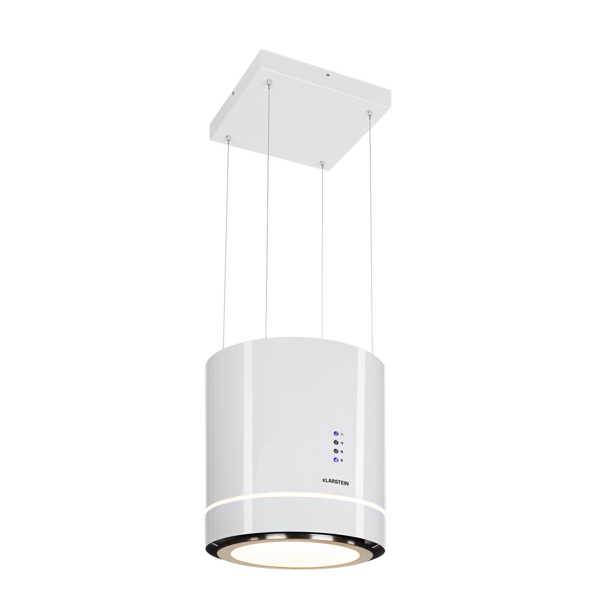 Klarstein Hotte Aspirante Ilot Central de Cuisine Silencieuse et Design, Débit d'air 521m³/h, Minuteur, 3 Modes, Contrôle via Application Mobile, Hotte Aspirante Suspendue Sans Evacuation et Charbon