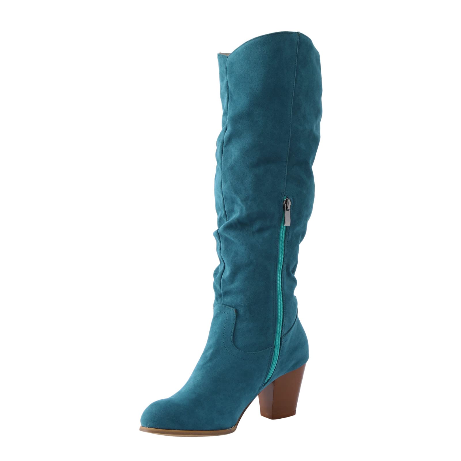 Kowbojki Damskie, Buty Typu Western Za Kolano, Gruby Obcas Zapewniający Ciepło, Wsuwane Z Boku Na Zamek Błyskawiczny, Buty Zimowe (Blue 6.5)