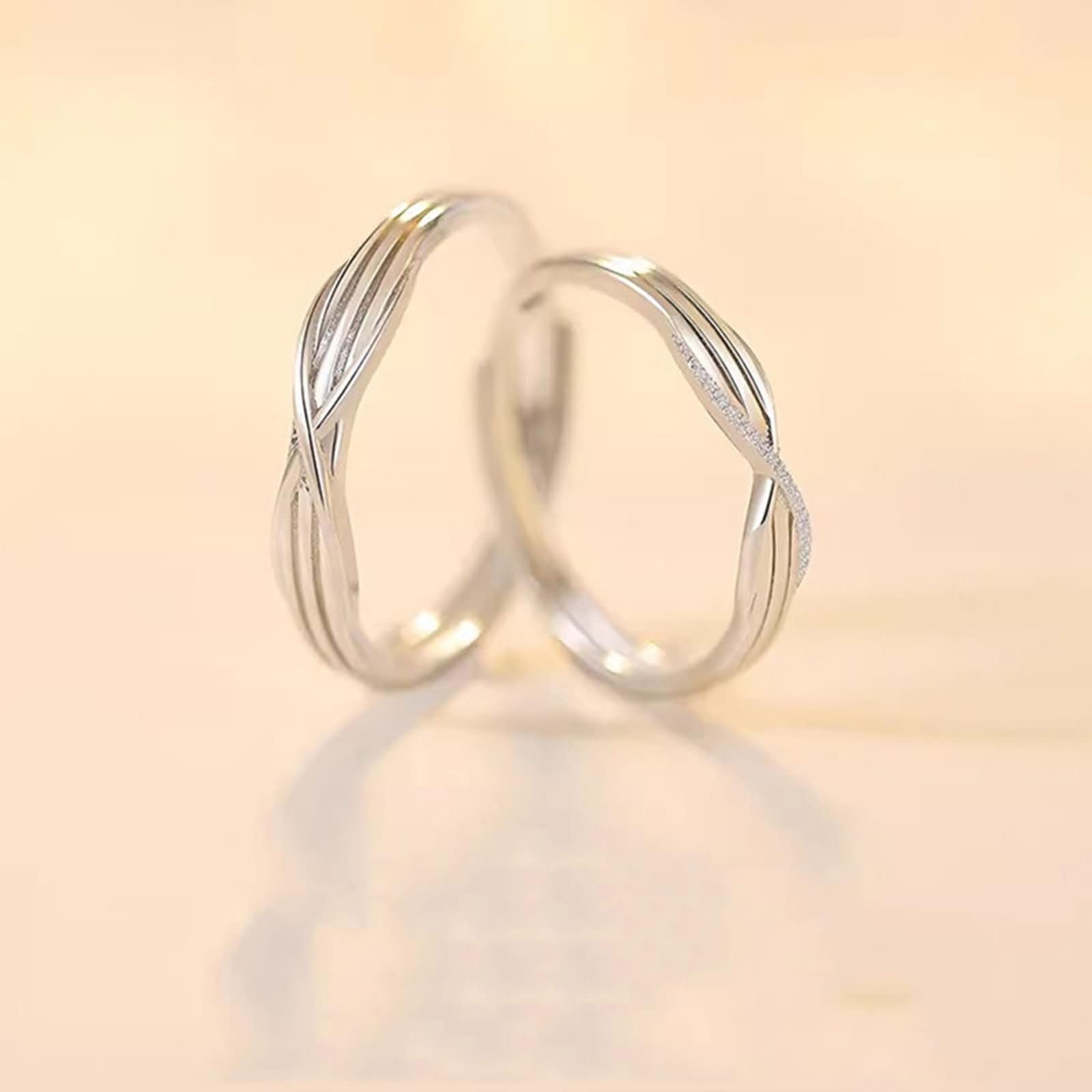 Anillos Ajustables Nombre Grabado Mujer Hombre Plata Ley 925, Entretejer, Anillos de Boda Pareja Plata