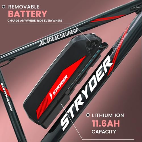 Image of Stryder ARCUS 27.5T Electric Cycle for Men and Women with 36V 11.6Ah Removable Lithium Battery, 5 inch Multi-Color LCD Display, Mobile Charging Port, Headlight and Safety Brake Sensor