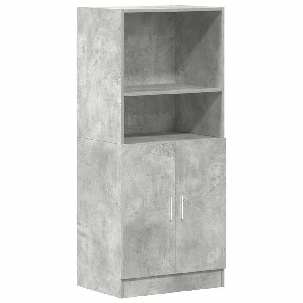 Szara betonowa szafka kuchenna 57 x 41,5 x 131,5 cm z płyty wiórowej z drzwiami i otwartymi półkami, szafka dolna, duża przestrzeń do przechowywania sprzętu AGD, stabilna