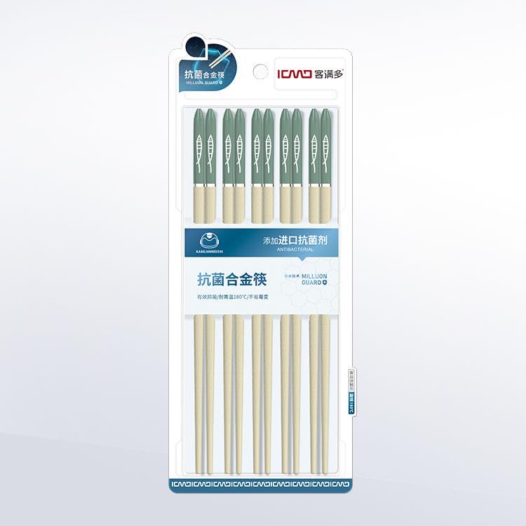 5 Pairs Fiberglass Alloy Chopsticks, Non-slip Luxury Reusable Chopsticks, Green and Milky white