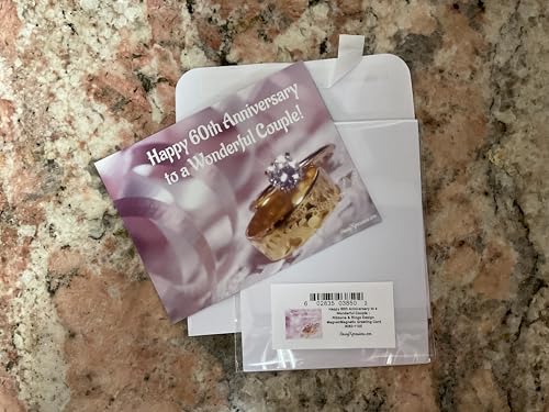 SassyXpressions エレガント Happy 60th Anniversary to a Wonderful カップル リボンとリング付き マグネット ? 磁気グリーティングカードギフト ? はがきサイズ 5.5 x 4.25インチ セルフシール