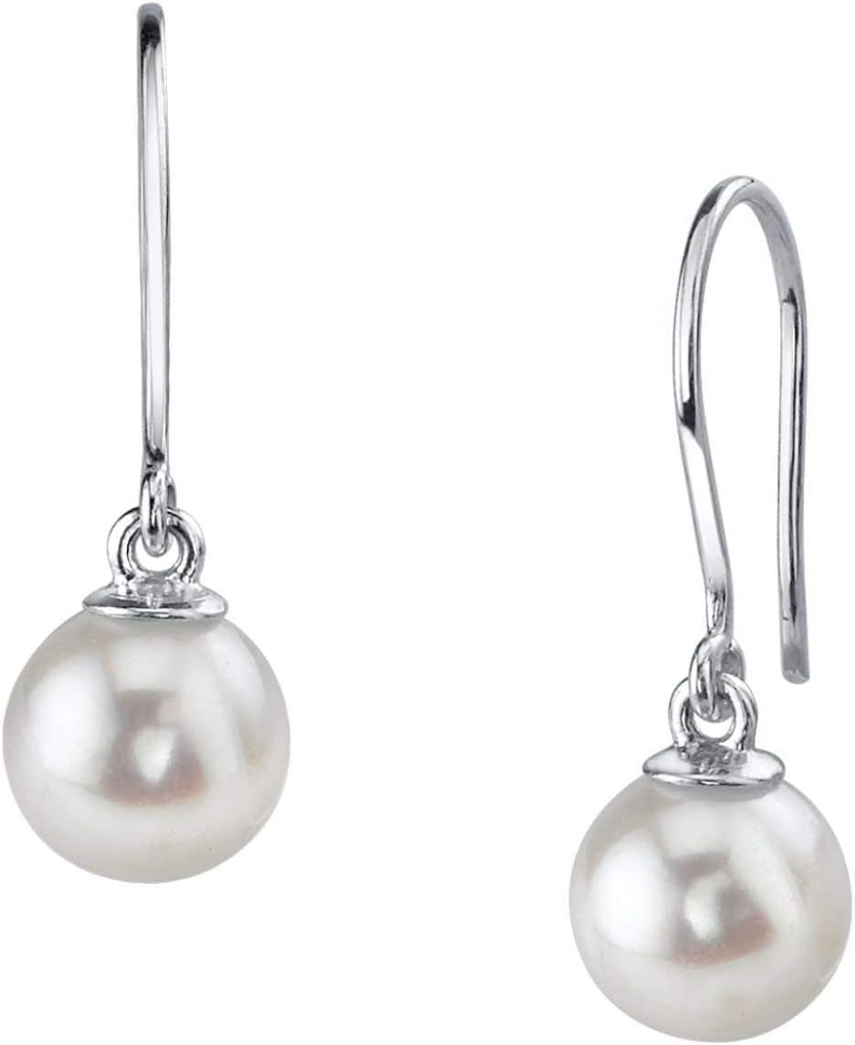 THE PEARL SOURCE 14K Gold 7-8mm AAAA Quality Round Genuine White Freshwater Cultured Pearl Linda Earrings for Women