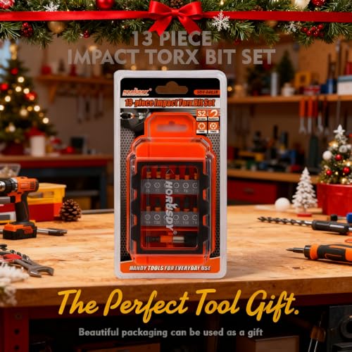 Image of HORUSDY Tamper Proof Torx Bit Set, 13-Pieces T5-T40 Security Torx Bits with Magnetic Tips, Torque Star Bits with 2.1 inch Self-locking Quick Change and Storage Box, S2 Steel