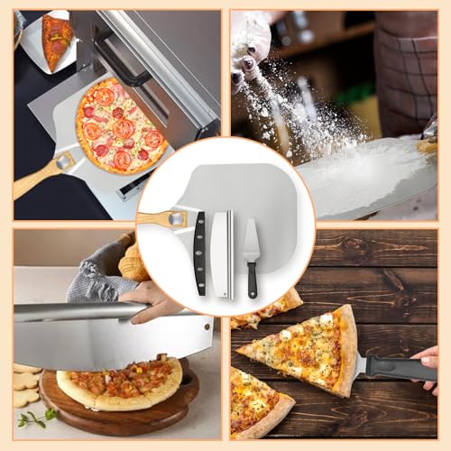 CasaCulina Pizza Peel Aluminum Pizza Spatula, 12 x 14 Inch Metal Pizza Paddle with Foldable Wooden Handle & Rocker Cutter, Pizza Peel Set for Family Pizza Oven Baking Pizza, Dough, Bread & Pastry - Thumbnail 6