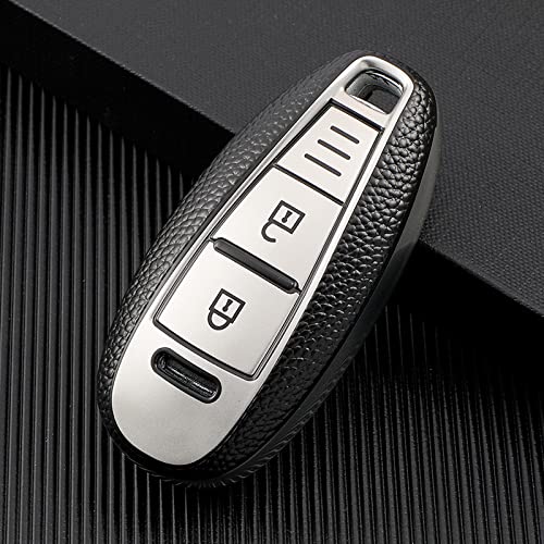 Image of JVCV Premium Soft TPU Leather Pattern Key Cover Compatible with Maruti Suzuki 3 Button Baleno Ciaz Vitara Brezza S Cross Swift Ignis and Toyota Urban Cruiser Smart Key (Silver)