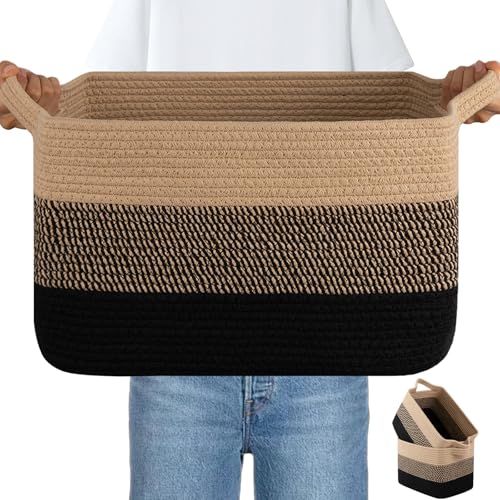 Image of OIAHOMY 30L Storage Basket Large Blanket Basket Living Room Black & Brown
