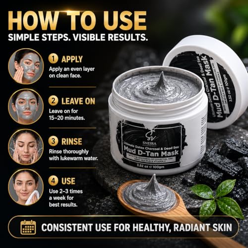 Image of Mud D-Tan Mask100g(Pack of 2) Ultimate Detox Charcoal & Dead Sea Minerals for Clearer Skin | Deep Cleansing, Brightening, and Revitalizing Face Mask