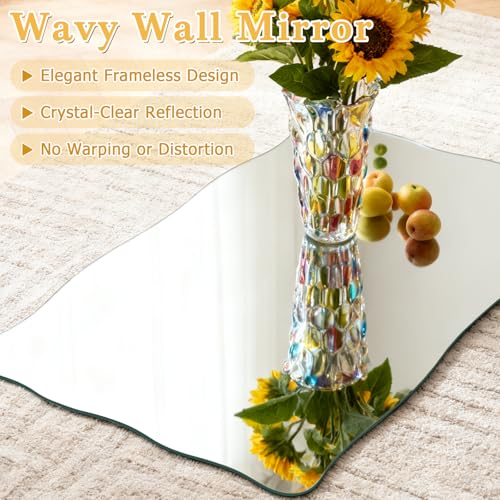 TSKDKIT Wall Mirror 40 x 30 cm Stick On Mirror for Walls, Self Adhesive Frameless HD Glass Wavy Mirrors for Bathroom, Hallway, Bedroom - Image 3