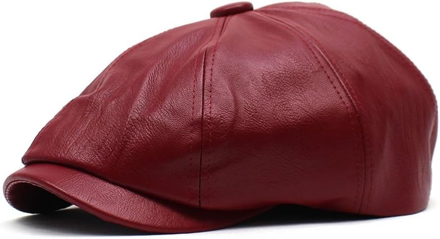 Red Vintage Duck Tongue Cap Men's Beret PU Octagonal Hat Painter's