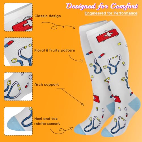 Image of Plus Size Compression Socks for Women & Men 4 Pairs, Wide Calf Extra Large 20-30 mmHg Knee High Support Socks for Travel, Running, Nurse