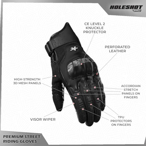 Image of ViaTerra Holeshot Pro - Semi Gauntlet Hybrid Riding Gloves |Goatskin Leather |Touchscreen, Knox SPS 303 Palm Protection with Handy Clip Motorcycle Gloves (Black, 3XL)