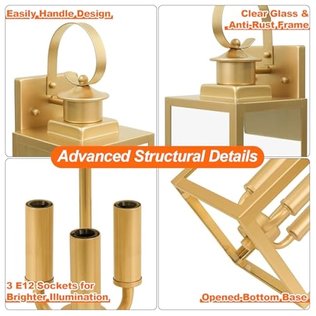 19'' Large Outdoor Wall Lantern Gold Outside Wall Sconce Lights Exterior Lighting Fxitures