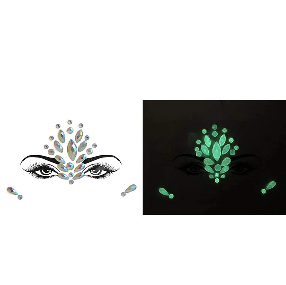 S.A.V.I 3D Glow in the Dark Luminous Face Gems Acrylic Crystal Fluorescent Stickers Rave Eyes Decoration Rhinestone Diamond Forehead Eyebrows Self-adhesive Sticker for Women, 1 Sheet (#2)