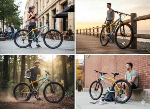 Image of Single Speed 26T Mountain Bicycle for Adults (18 Inch Steel Frame, Dual Disc Brakes, Alloy Rims, 26x2.40 Wide Tyres, Front Suspension, Mudguards & Side Stand, Unisex City & Trail MTB, Orange /Blue)