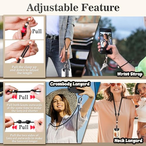 Image of Universal Phone Lanyard Strap: Adjustable Cell Phone Lanyard Crossbody with Phone Wrist Strap & Phone Tethers, Black, Adjustable